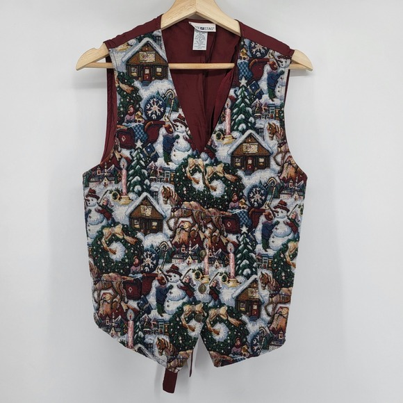 White Stag Jackets & Blazers - Vintage White Stag Women's Holiday Winter Scene Tapestry Vest Size Large